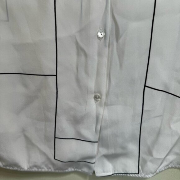 Theory NEW Klima Silk Button Back Silk Tee Blouse Geo Print Minimalist Neutral M - Picture 13 of 16